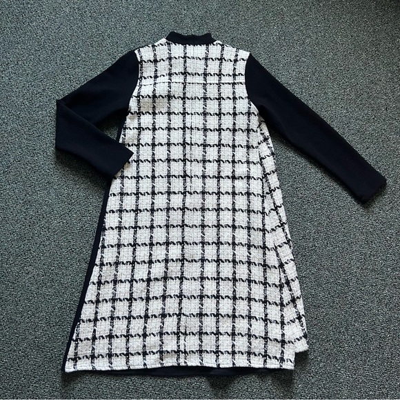 White Gold Tweed & Black Colorblock Mockneck Thick Modest Formal Pencil Dress S - Picture 13 of 16